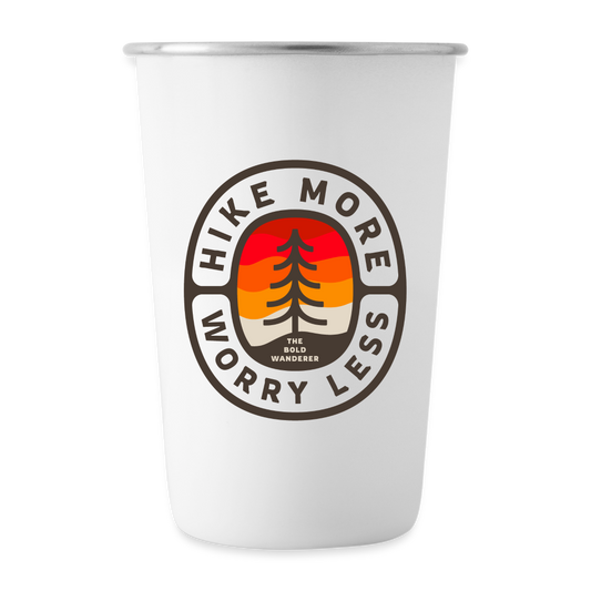 Hike More Worry Less Stainless Steel Pint Cup - white