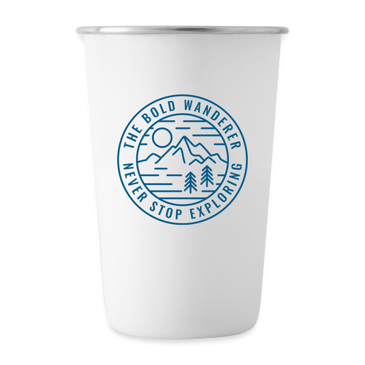 Never Stop Exploring Stainless Steel Pint Cup - white
