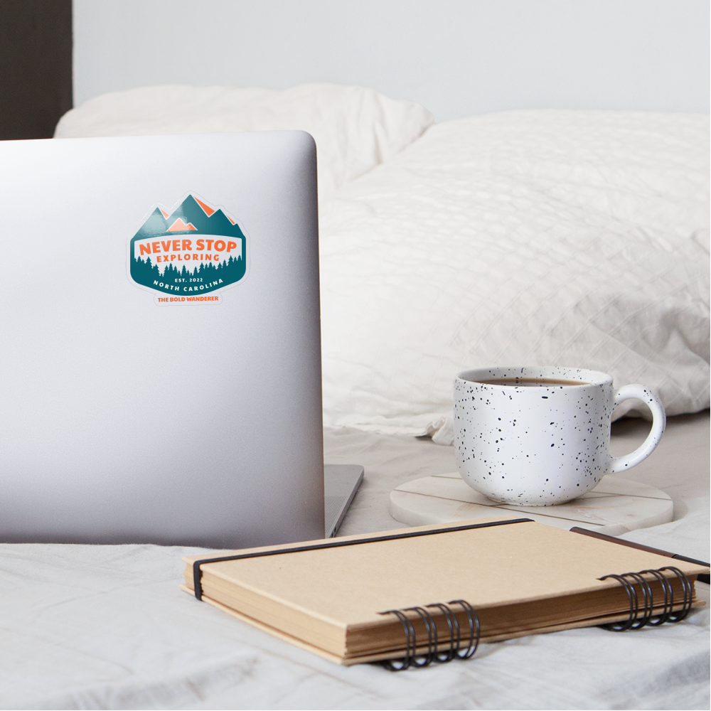 Never Stop Exploring Sticker - transparent glossy